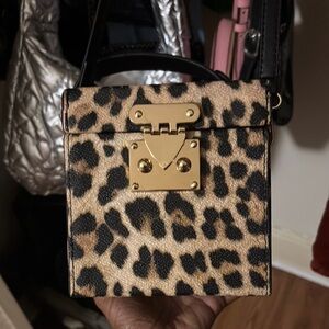 Leopard Print Box Bag with Gold Accents
